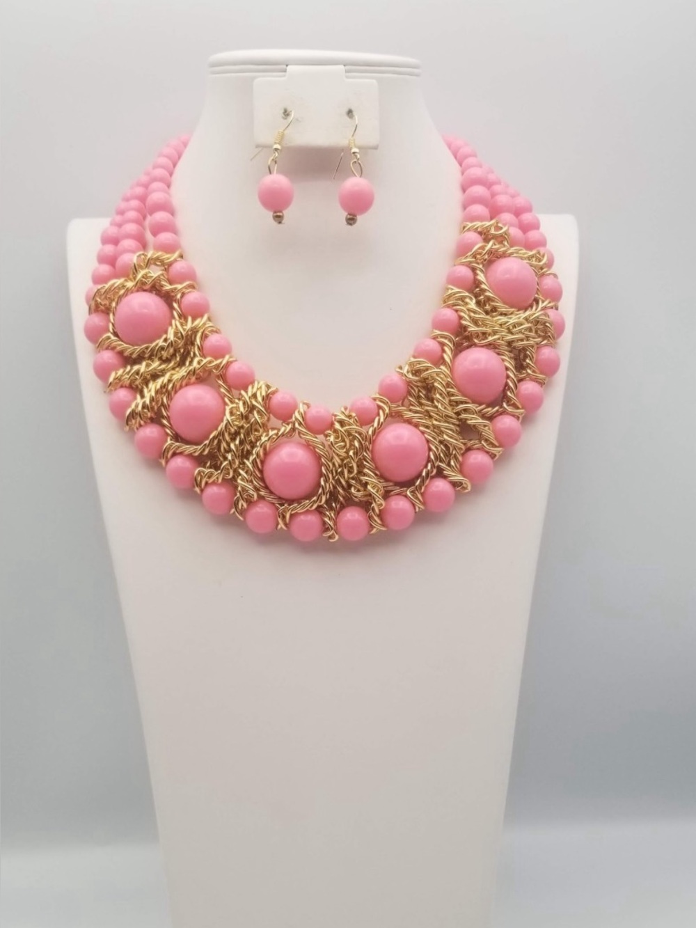 Pink & Gold Statement Necklace Set - Elegant Women’s Jewelry